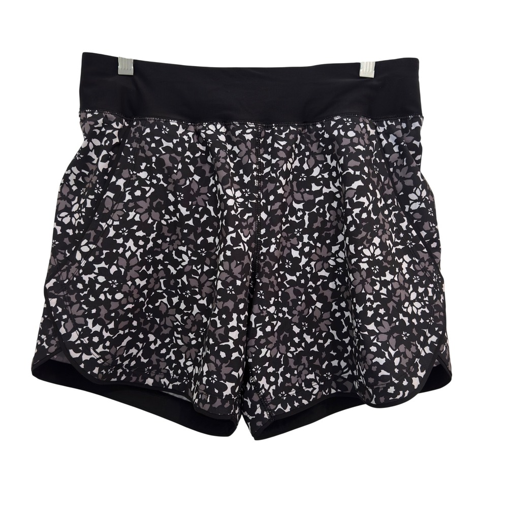 Lands End Board Shorts Swim 6 Black Grey Floral Built In Brief Liner Sporty
